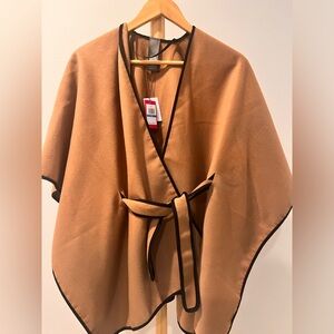 Vince Camuto Tan Wrap Cape Jacket with Black Trim NWT ONE SIZE